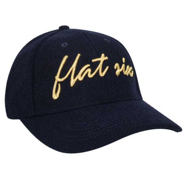 Flat Six Baseball Cap Melton Wool Logo Embroidered in Gold
